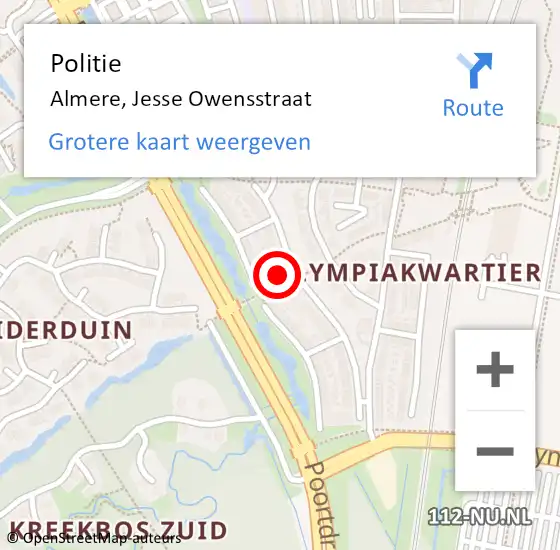 Locatie op kaart van de 112 melding: Politie Almere, Jesse Owensstraat op 7 december 2024 19:02