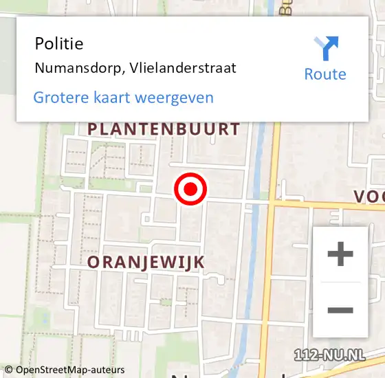 Locatie op kaart van de 112 melding: Politie Numansdorp, Vlielanderstraat op 7 december 2024 19:19