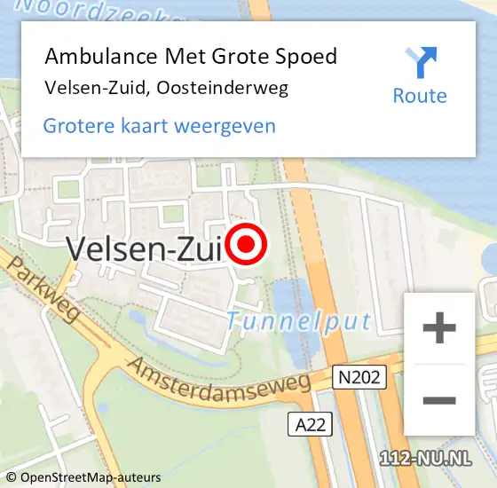 Locatie op kaart van de 112 melding: Ambulance Met Grote Spoed Naar Velsen-Zuid, Oosteinderweg op 7 december 2024 19:56