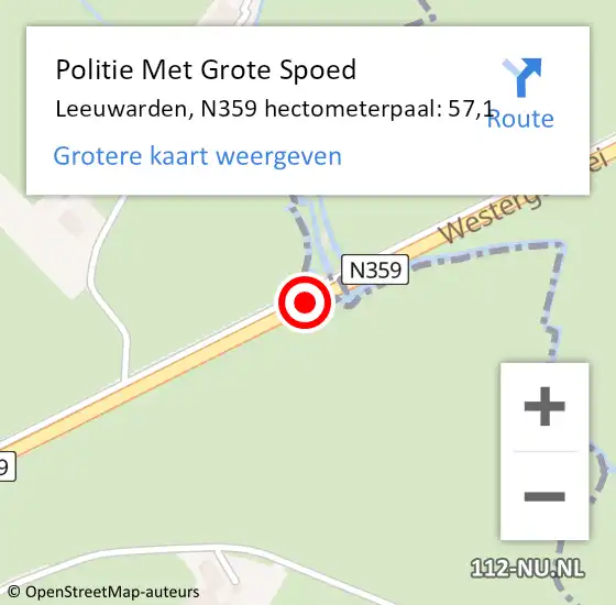 Locatie op kaart van de 112 melding: Politie Met Grote Spoed Naar Leeuwarden, N359 hectometerpaal: 57,1 op 7 december 2024 20:50