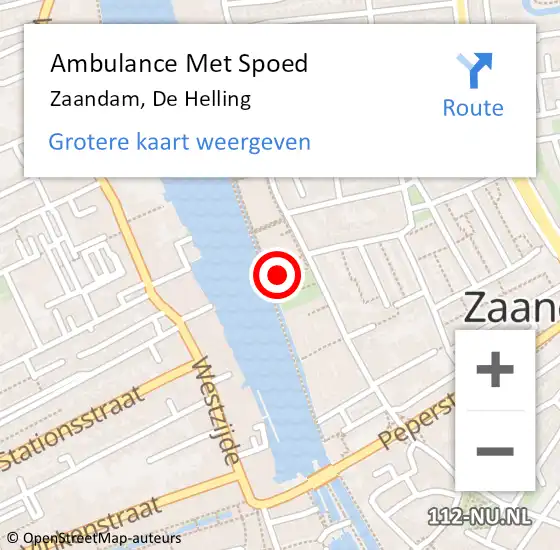 Locatie op kaart van de 112 melding: Ambulance Met Spoed Naar Zaandam, De Helling op 7 december 2024 21:48