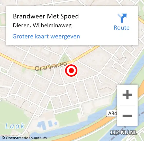 Locatie op kaart van de 112 melding: Brandweer Met Spoed Naar Dieren, Wilhelminaweg op 7 december 2024 22:02