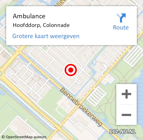 Locatie op kaart van de 112 melding: Ambulance Hoofddorp, Colonnade op 7 december 2024 22:24