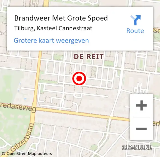 Locatie op kaart van de 112 melding: Brandweer Met Grote Spoed Naar Tilburg, Kasteel Cannestraat op 7 december 2024 22:28