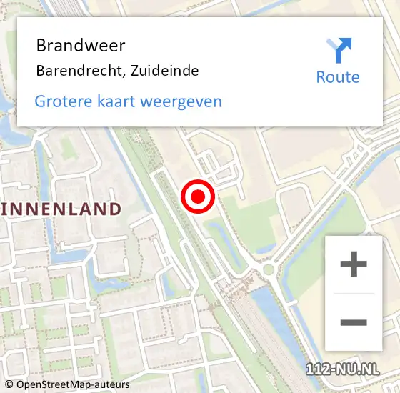 Locatie op kaart van de 112 melding: Brandweer Barendrecht, Zuideinde op 7 december 2024 23:57