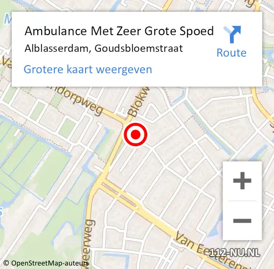 Locatie op kaart van de 112 melding: Ambulance Met Zeer Grote Spoed Naar Alblasserdam, Goudsbloemstraat op 8 december 2024 00:25