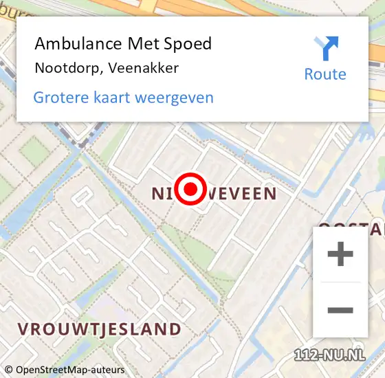 Locatie op kaart van de 112 melding: Ambulance Met Spoed Naar Nootdorp, Veenakker op 8 december 2024 02:11