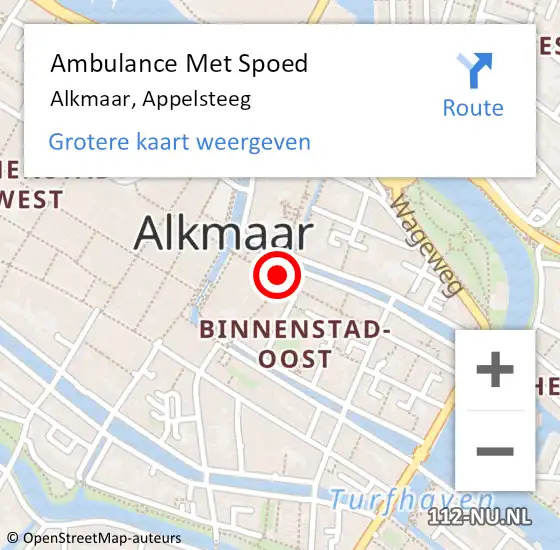 Locatie op kaart van de 112 melding: Ambulance Met Spoed Naar Alkmaar, Appelsteeg op 8 december 2024 02:12