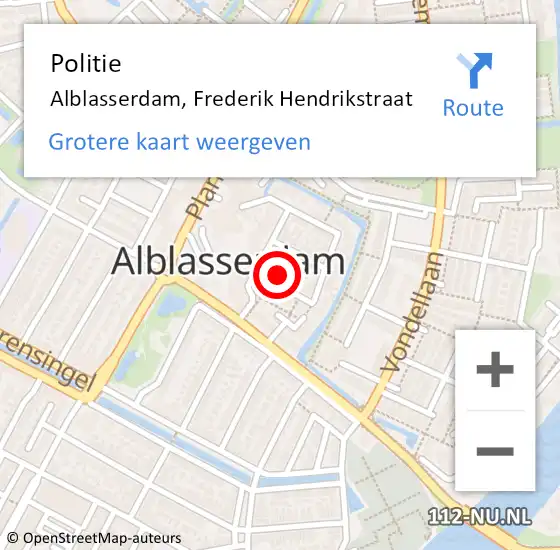 Locatie op kaart van de 112 melding: Politie Alblasserdam, Frederik Hendrikstraat op 8 december 2024 02:51