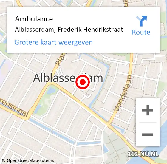 Locatie op kaart van de 112 melding: Ambulance Alblasserdam, Frederik Hendrikstraat op 8 december 2024 02:51