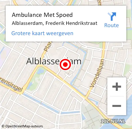 Locatie op kaart van de 112 melding: Ambulance Met Spoed Naar Alblasserdam, Frederik Hendrikstraat op 8 december 2024 03:03