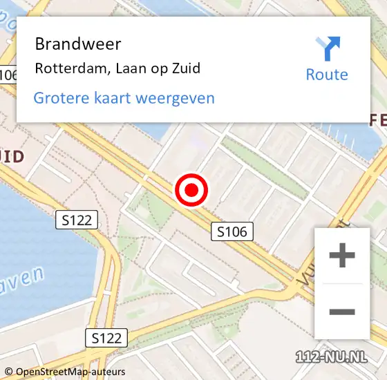 Locatie op kaart van de 112 melding: Brandweer Rotterdam, Laan op Zuid op 8 december 2024 03:28