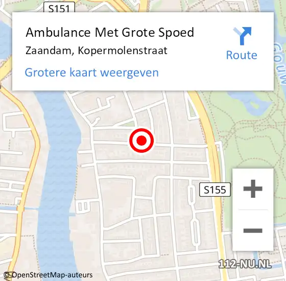 Locatie op kaart van de 112 melding: Ambulance Met Grote Spoed Naar Zaandam, Kopermolenstraat op 8 december 2024 04:03