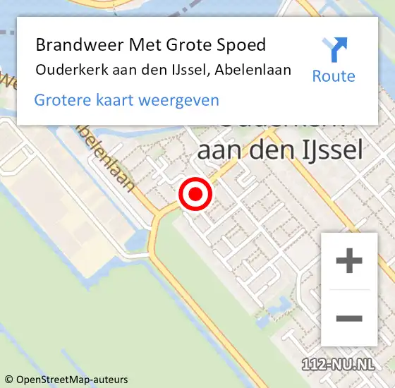 Locatie op kaart van de 112 melding: Brandweer Met Grote Spoed Naar Ouderkerk aan den IJssel, Abelenlaan op 29 oktober 2014 16:29