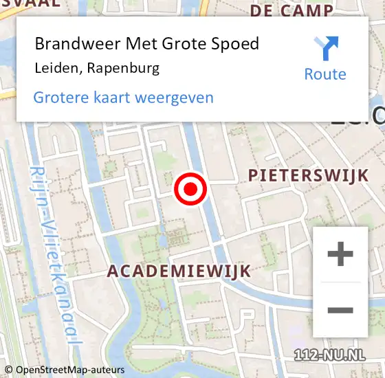 Locatie op kaart van de 112 melding: Brandweer Met Grote Spoed Naar Leiden, Rapenburg op 8 december 2024 05:29