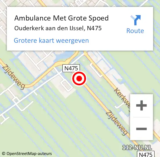 Locatie op kaart van de 112 melding: Ambulance Met Grote Spoed Naar Ouderkerk aan den IJssel, N475 op 29 oktober 2014 16:31