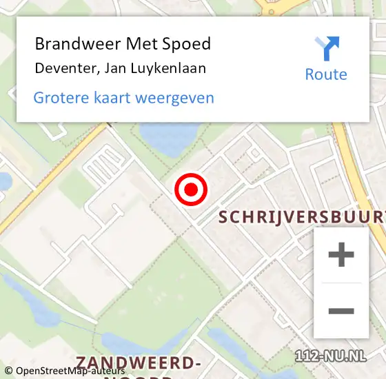 Locatie op kaart van de 112 melding: Brandweer Met Spoed Naar Deventer, Jan Luykenlaan op 8 december 2024 06:53