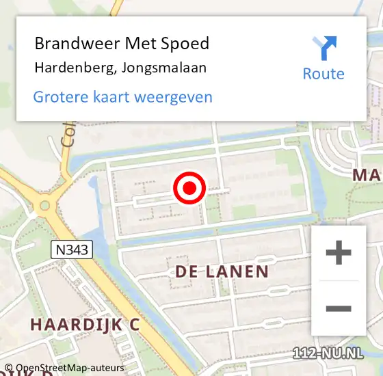 Locatie op kaart van de 112 melding: Brandweer Met Spoed Naar Hardenberg, Jongsmalaan op 8 december 2024 07:38