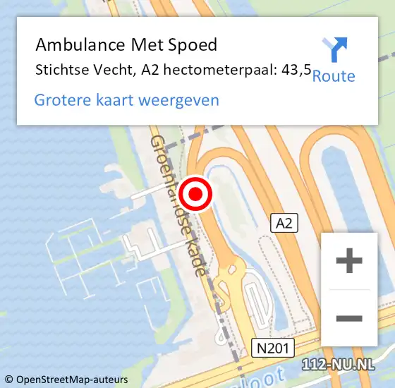Locatie op kaart van de 112 melding: Ambulance Met Spoed Naar Stichtse Vecht, A2 hectometerpaal: 43,5 op 8 december 2024 07:43
