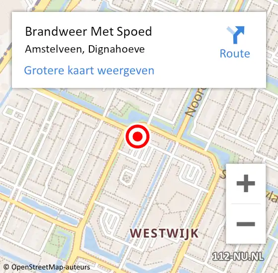 Locatie op kaart van de 112 melding: Brandweer Met Spoed Naar Amstelveen, Dignahoeve op 8 december 2024 08:27