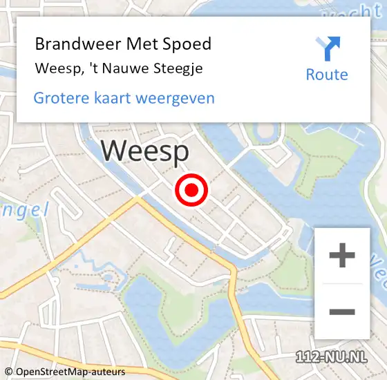 Locatie op kaart van de 112 melding: Brandweer Met Spoed Naar Weesp, 't Nauwe Steegje op 8 december 2024 08:36