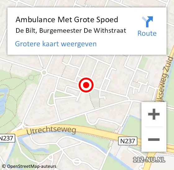 Locatie op kaart van de 112 melding: Ambulance Met Grote Spoed Naar De Bilt, Burgemeester De Withstraat op 29 oktober 2014 16:51