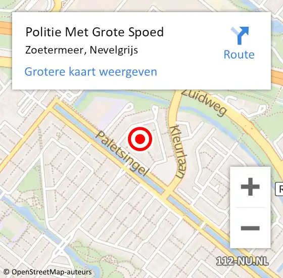 Locatie op kaart van de 112 melding: Politie Met Grote Spoed Naar Zoetermeer, Nevelgrijs op 8 december 2024 09:57