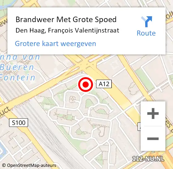 Locatie op kaart van de 112 melding: Brandweer Met Grote Spoed Naar Den Haag, François Valentijnstraat op 8 december 2024 09:58