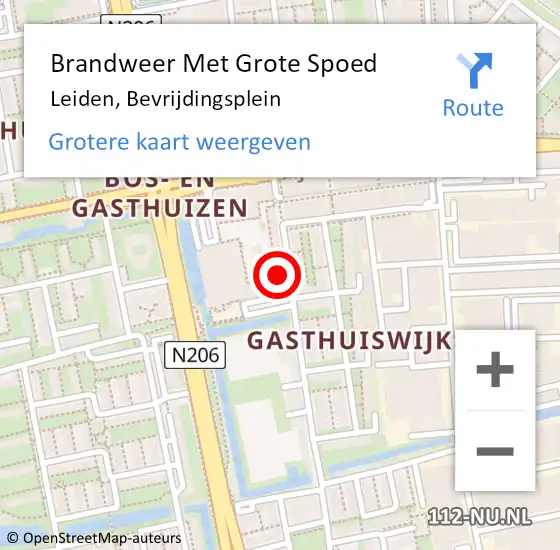 Locatie op kaart van de 112 melding: Brandweer Met Grote Spoed Naar Leiden, Bevrijdingsplein op 8 december 2024 10:05