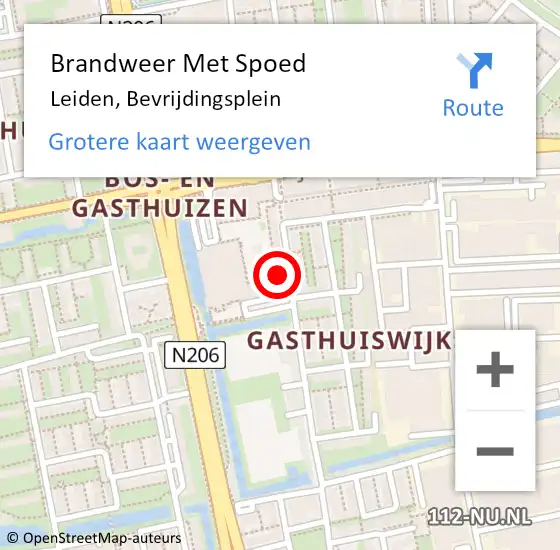 Locatie op kaart van de 112 melding: Brandweer Met Spoed Naar Leiden, Bevrijdingsplein op 8 december 2024 10:21