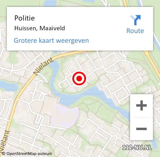 Locatie op kaart van de 112 melding: Politie Huissen, Maaiveld op 8 december 2024 12:48