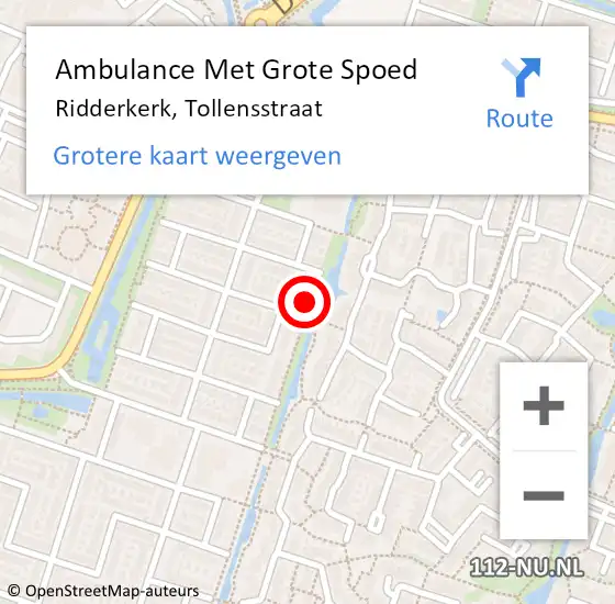 Locatie op kaart van de 112 melding: Ambulance Met Grote Spoed Naar Ridderkerk, Tollensstraat op 8 december 2024 13:05