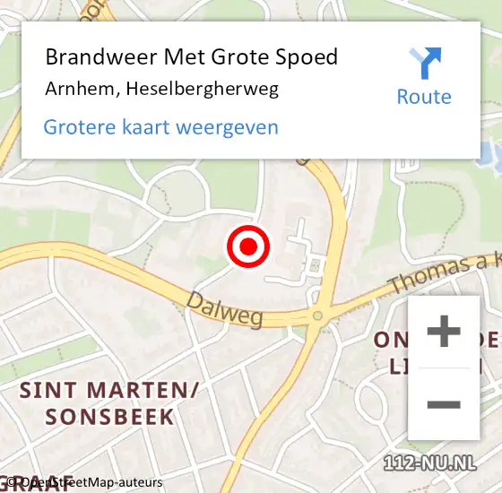 Locatie op kaart van de 112 melding: Brandweer Met Grote Spoed Naar Arnhem, Heselbergherweg op 8 december 2024 15:00