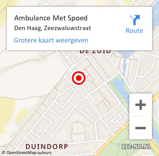 Locatie op kaart van de 112 melding: Ambulance Met Spoed Naar Den Haag, Zeezwaluwstraat op 8 december 2024 15:10