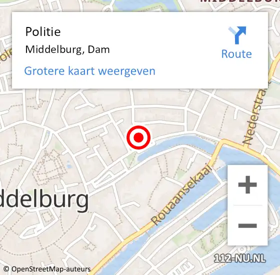 Locatie op kaart van de 112 melding: Politie Middelburg, Dam op 8 december 2024 15:36