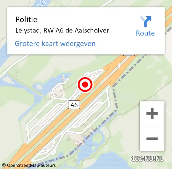 Locatie op kaart van de 112 melding: Politie Lelystad, RW A6 de Aalscholver op 8 december 2024 16:04