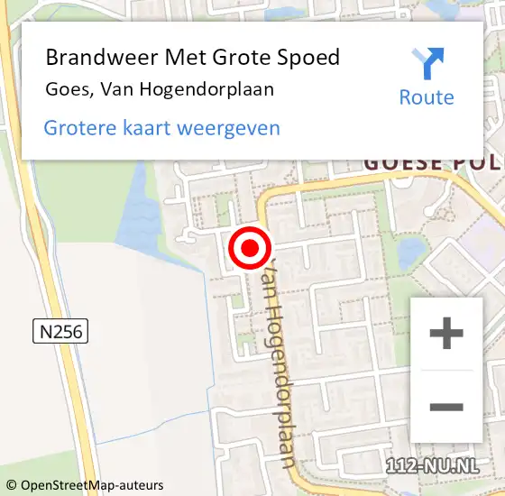 Locatie op kaart van de 112 melding: Brandweer Met Grote Spoed Naar Goes, Van Hogendorplaan op 29 oktober 2014 17:28