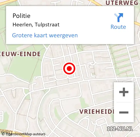 Locatie op kaart van de 112 melding: Politie Heerlen, Tulpstraat op 8 december 2024 16:21