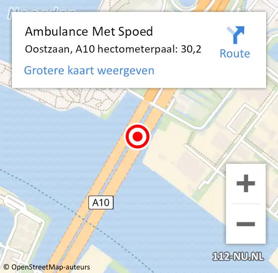 Locatie op kaart van de 112 melding: Ambulance Met Spoed Naar Oostzaan, A10 hectometerpaal: 30,2 op 8 december 2024 16:58
