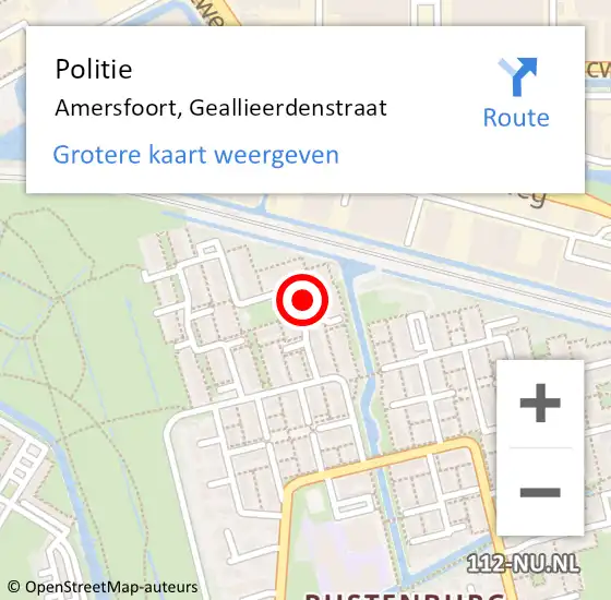 Locatie op kaart van de 112 melding: Politie Amersfoort, Geallieerdenstraat op 8 december 2024 17:35