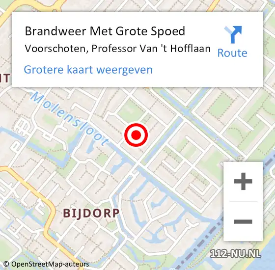 Locatie op kaart van de 112 melding: Brandweer Met Grote Spoed Naar Voorschoten, Professor Van 't Hofflaan op 8 december 2024 17:58