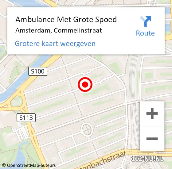 Locatie op kaart van de 112 melding: Ambulance Met Grote Spoed Naar Amsterdam, Commelinstraat op 8 december 2024 18:22