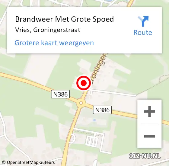 Locatie op kaart van de 112 melding: Brandweer Met Grote Spoed Naar Vries, Groningerstraat op 8 december 2024 18:44