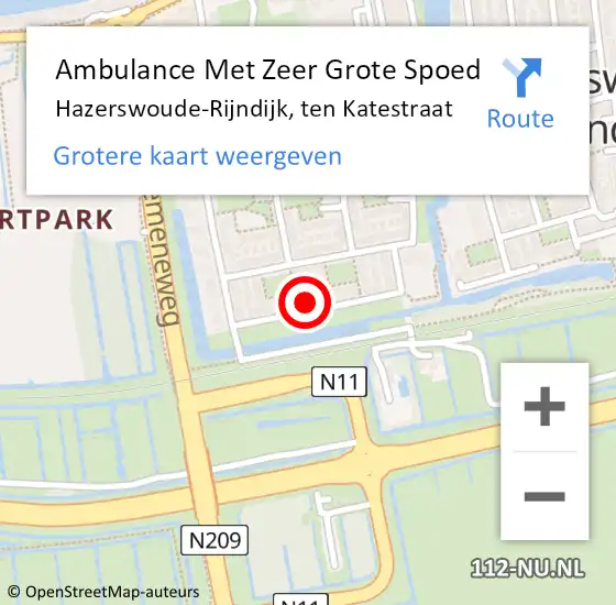 Locatie op kaart van de 112 melding: Ambulance Met Zeer Grote Spoed Naar Hazerswoude-Rijndijk, ten Katestraat op 8 december 2024 18:51