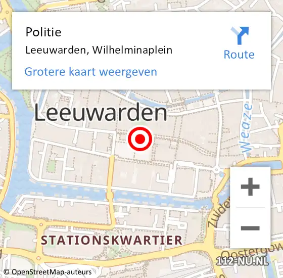 Locatie op kaart van de 112 melding: Politie Leeuwarden, Wilhelminaplein op 8 december 2024 19:02