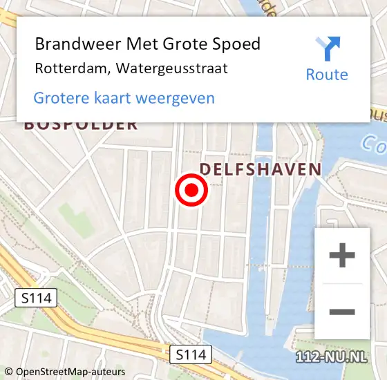 Locatie op kaart van de 112 melding: Brandweer Met Grote Spoed Naar Rotterdam, Watergeusstraat op 8 december 2024 19:47