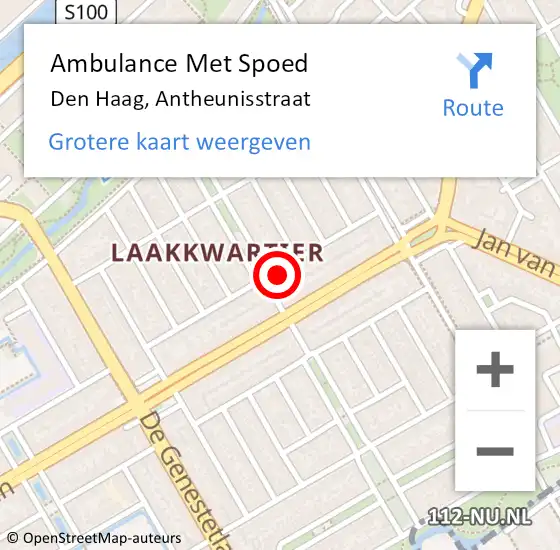 Locatie op kaart van de 112 melding: Ambulance Met Spoed Naar Den Haag, Antheunisstraat op 8 december 2024 20:17