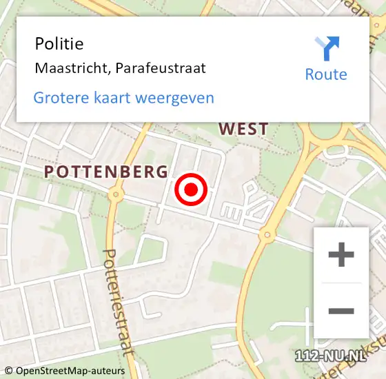 Locatie op kaart van de 112 melding: Politie Maastricht, Parafeustraat op 8 december 2024 21:10