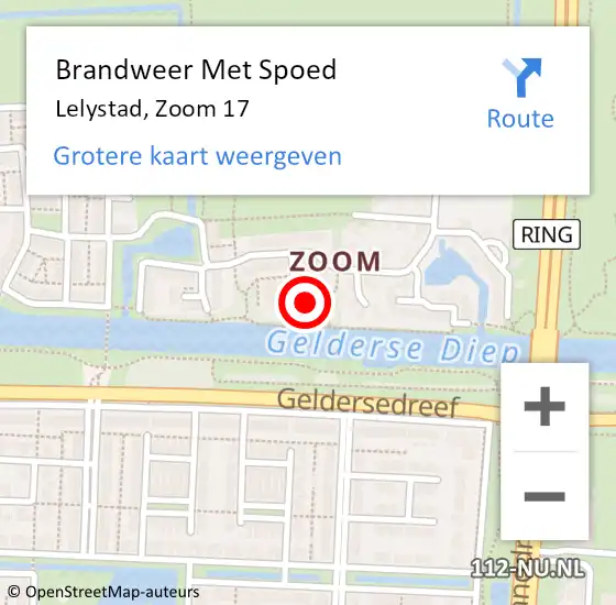 Locatie op kaart van de 112 melding: Brandweer Met Spoed Naar Lelystad, Zoom 17 op 8 december 2024 21:12