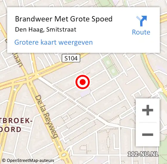 Locatie op kaart van de 112 melding: Brandweer Met Grote Spoed Naar Den Haag, Smitstraat op 8 december 2024 22:03